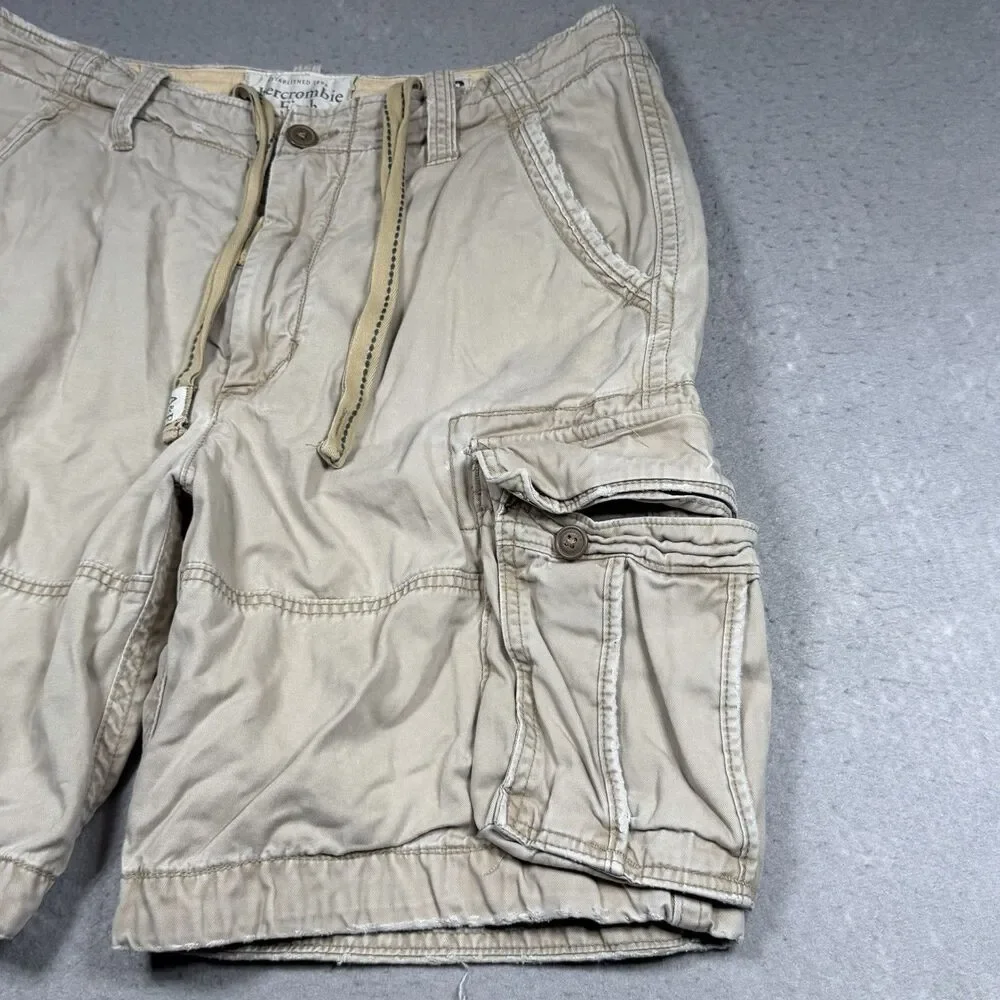 Abercrombie & Fitch Men’s Shorts 36 Khaki Button Fly Distressed Heavy Cargo